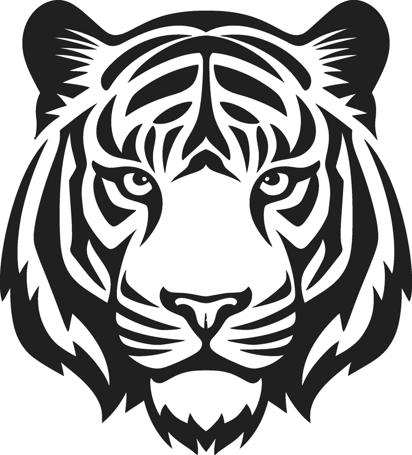 Black-and-white illustrated tiger head